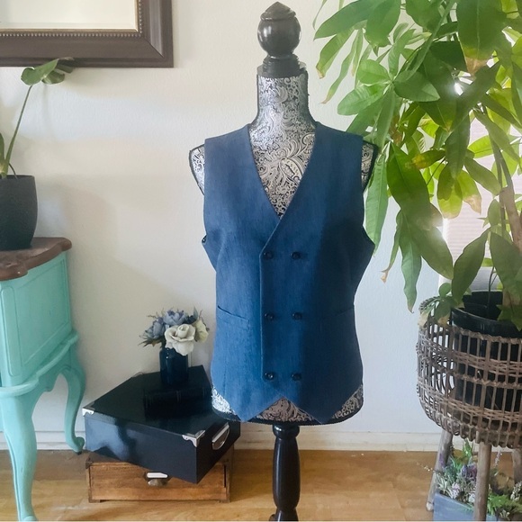 ASOS Suit Jacket & Vest Double Breasted in Blue Melange / Size 36 38 - Picture 7 of 13